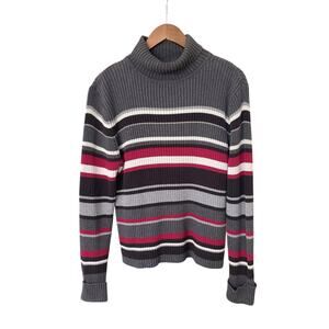 Sonoma Lifestyle Striped Turtleneck Sweater 100% Cotton Women's XL 90s Academia